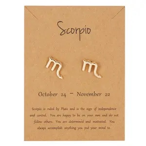 Boucles d'oreilles femmes, bijou mini Horoscope, Constellation, 12 mois de naissance, or, zodiaque, nouveau symbole