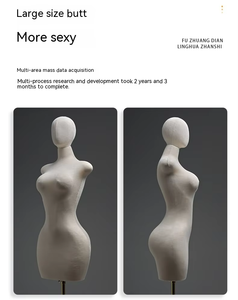 Mannequin BBL pour femme, forme de robe, en PU, grande <span class=keywords><strong>taille</strong></span>, demi-corps, mannequin courbé, torse féminin, support à roulettes dorées - Product Image 4
