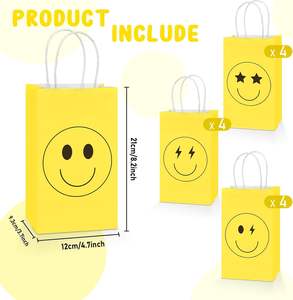 Sacs en papier kraft blanc personnalisés avec poignées, impression personnalisée de sacs d'emballage alimentaire pour les achats en gros, sourire jaune fantaisie - Product Image 3