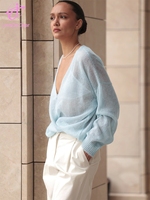 Suéter Cárdigan de Punto con Cuello en V, Delgado y Calado, para Mujer, Otoño-Invierno, con Logotipo Personalizado al por Mayor de Loveda