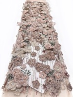 Tissu en dentelle brodée de sequins et de perles florales 3D, 100% polyester, sans élastique, élégant, luxueux, pour robes et vêtements