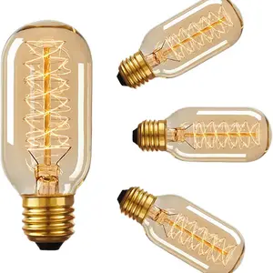 Dimmable Vintage Edison LightE27 Decorative Filament Tube T45 40W Spiral Radio Soft Warm WhiteTungsten filament lamp