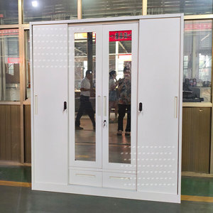 Placard moderne en bois couleur fer chambre meubles métal vêtements miroir Almirah Design <span class=keywords><strong>armoire</strong></span> impression 4 portes <span class=keywords><strong>armoire</strong></span> en acier - Product Image 1