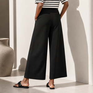 Pantalones de mujer al por mayor, de cintura alta, pierna ancha, hasta el tobillo, de crepé blanco liso, fabricados en Vietnam - Product Image 4