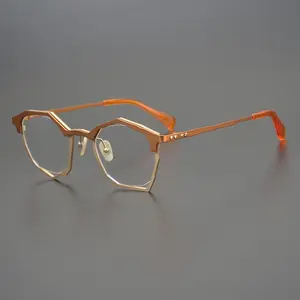 Japanische hand gestaltete unregelmäßige reine Titan optische Brille Rahmen personal isierte reine Titan Vintage Brille Rahmen für Männer an