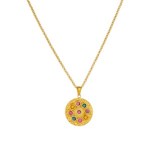 European American Fashion Retro Colorful Round Pendant Gold Plated Stainless Steel Chain Necklace Daily Gift - Product Image 5