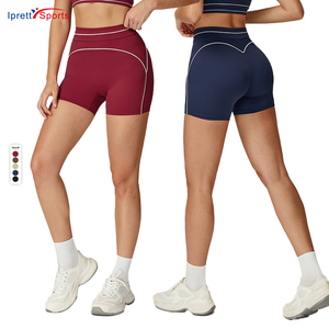 Pantalones cortos deportivos de cintura alta <span class=keywords><strong>IPRETTY</strong></span>, mallas de Yoga de cintura para mujer de alta calidad, colores contrastantes para correr al aire libre, pantalones cortos - Product Image 1