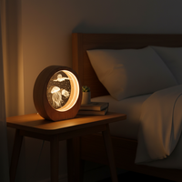 Lampe de nuit circulaire en bois avec motif de méduse en cristal 3D lumineux, décoration de bureau sur le thème de l'océan.