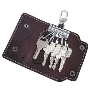 2023 New Design Leather Car Key Holder Case Key Wallet Coin Purse Keyring Zipper Pouch Waist Hanging Key Bag for Men
