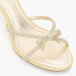 Mules à talon chaton pour <span class=keywords><strong>femme</strong></span> avec nœud en cristal, bride ornée de strass, sandales à enfiler à bout rond, vente en gros OEM - Product Image 4