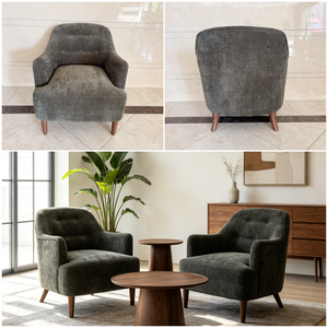 <b>Dark</b> <b>Green</b> Chenille Accent Chair Mid-Century Modern <b>Armchair</b> with Solid Wood Legs for Living Room Hotel Cafe - Product Image 5