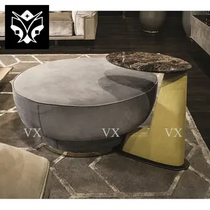 Furnitur ruang tamu Oriental meja ujung bulat minimalis meja sudut aksen marmer sisi atas diskon besar