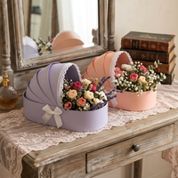 Boîte cadeau ovale élégante personnalisée pour berceau de bébé, avec poignée en dentelle, pour bouquet, mariage, baby shower, arrangement floral, emballage