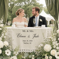 Chemin de table en lin brodé sur mesure, bannière de bienvenue pour mariage, nappe, panneau de mariage extérieur, décoration de table, décoration de photomaton