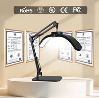 Lampada da Tavolo a Mezzaluna con Braccio Regolabile, Luce LED 24W con Base e Morsetto per Manicure, Extension Ciglia, Tatuaggi, Lavori di Bellezza
