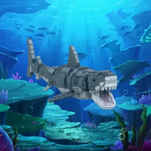 BuildMoc 31088 Ocean Overlord besar putih hiu Bangunan Blok Set untuk Megalodoned gigi ikan hewan bata mainan untuk anak-anak hadiah