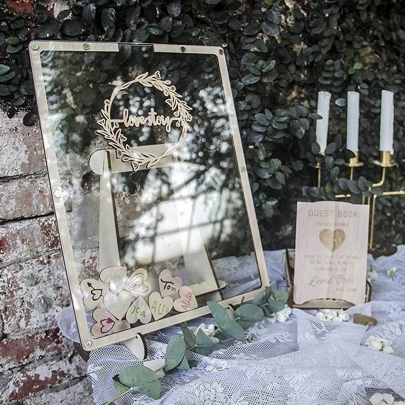 Akrilik kare düğün standı ziyaretçi defteri alternatif damla üst çerçeve işareti ziyaretçi defteri gölge kutusu düğün cenaze malzemeleri