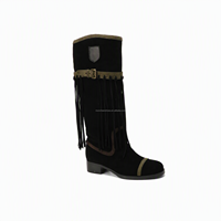 Bottes à franges à talon carré et bout rond pour femmes, style western, fournisseur en gros OEM ODM pour collections de marques, approvisionnement en vrac