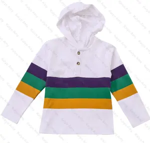 Mardi Gras vêtements <span class=keywords><strong>blanc</strong></span> avec poitrine rayure enfants sweats à capuche manches longues printemps vêtements pour enfants garçons pull - Product Image 1