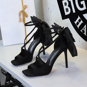 Nuevas Sandalias de Tacón Alto con Punta Abierta, Color Negro, con Lazo en la Parte Trasera y Correa en el Tobillo, Sandalias Sexys de Tacón de Aguja para Fiestas Nocturnas - Product Image 1