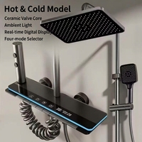 Système de douche pluie intelligent en aluminium brossé avec touches piano, affichage numérique LED, pommeau de douche thermostatique et barre coulissante