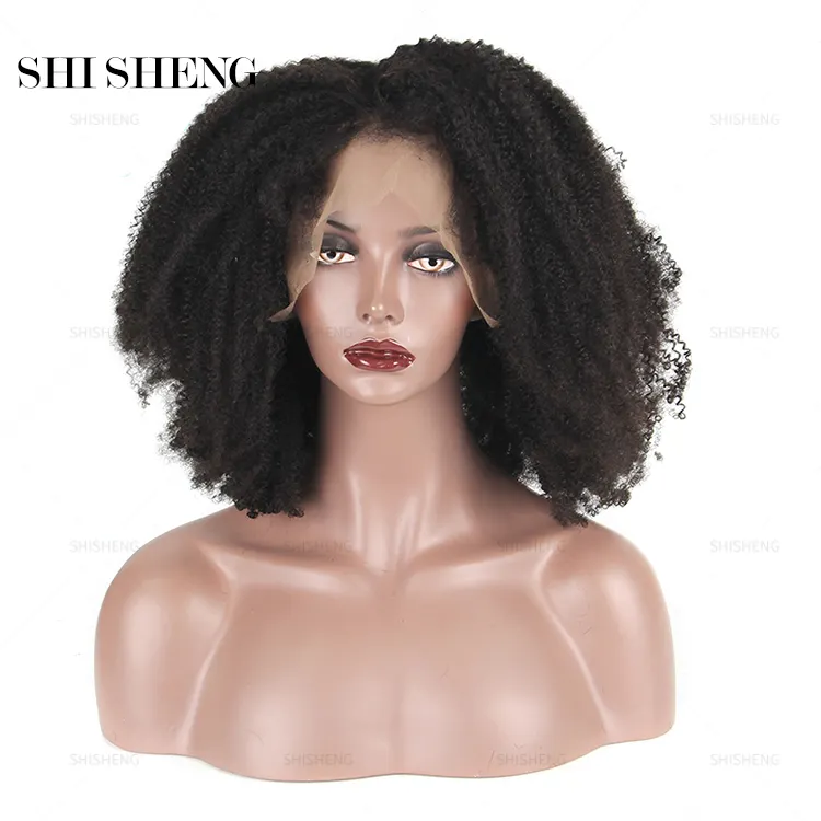 SHI SHENG Afro Kinky Curly Brazilian Bob Wig Lace Front Synthetic Hair Wig for Black Women Natural Color