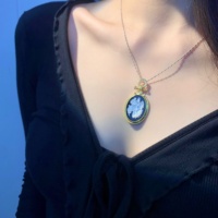 Joyería Vintage personalizada tallada concha negra fregona ágata camafeo colgante 925 plata esterlina 18K Collar chapado en oro