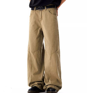 Pantalons de streetwear de haute qualité, design lourd, décontractés, coupe ample, patchwork, pattes d'éléphant, logo personnalisé, pantalons pour hommes - Product Image 3