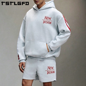 Cut and <b>Sew</b> Embroidered Hoodie Shorts <b>Set</b> Heavyweight Chenille Embroidery Oversized Streetwear Two Piece <b>Set</b> Bulk - Product Image 2