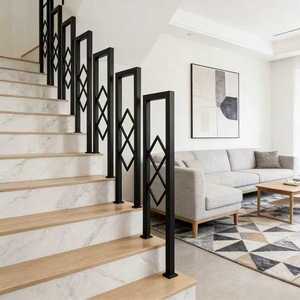 U-Shaped <b>Black</b> Wrought Iron Railing Post Minimalist Design Indoor Stair Railings Durable Metal Handrail Part - Product Image 4