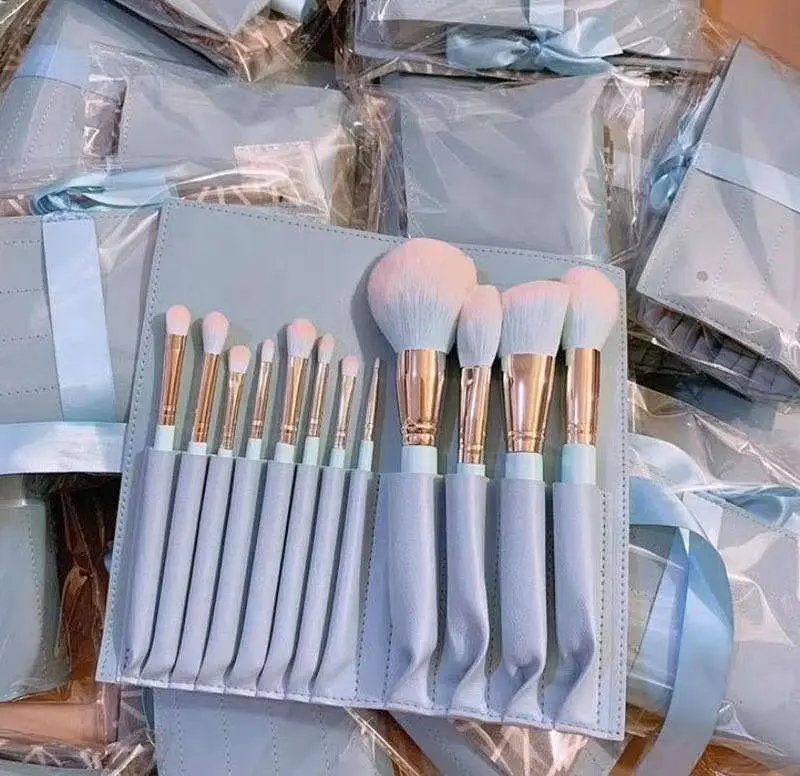 Bán Buôn Chất Lượng Cao New Professional 12 Cái Nhãn Hiệu Riêng Trang Điểm Cọ Màu Xanh Makeup Brush Set Với Túi Pouch