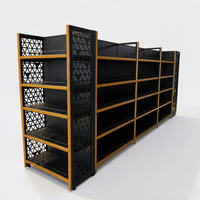 Rak Display Supermarket Ringan Bergaya, Rak Penyimpanan Logam & Kayu Hitam (Terakit Siap Pakai)
