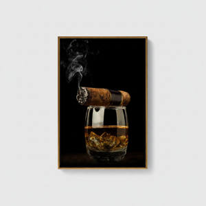 Printed Canvas: Cigar & Whiskey Glass Art for Elegant Decor,GOLD <b>FRAMED</b> CANVAS - Product Image 2