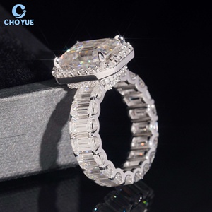 Luxury Emerald Moissanite Band <b>Iced</b> Out Solid Sterling Silver 925 Custom Hip Hop Jewelry VVS Moissanite Diamond Wedding <b>Ring</b> - Product Image 5