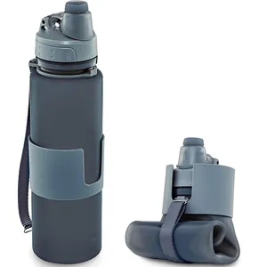 Bpa sem logotipo personalizado 500ml, garrafa de água portátil impermeável de silicone para viagem e esporte