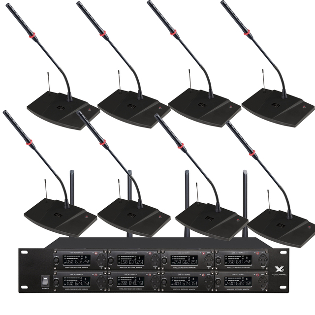 MiCWL X828 8 Gooseneck Rechargeable Battery Digital Wireless Microphone Conference System 8 Desktop Discussion Seminar Meeting