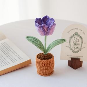 Flor de Tulipán Pequeña en Maceta, Hecha a Mano con Ganchillo, Adorno de Regalo, Flor Artificial, Modelo de Planta en Maceta - Product Image 3