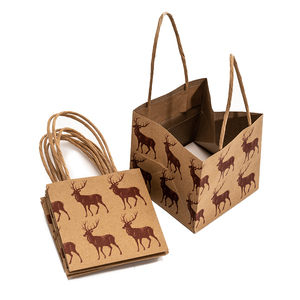Sacs cadeaux en papier kraft <span class=keywords><strong>de</strong></span> Noël, imprimés Père Noël et rennes, sacs en papier recyclables avec poignées torsadées pour les fêtes <span class=keywords><strong>de</strong></span> fin d'année - Product Image 2