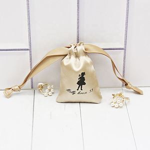 Drawstring Pouches Wedding Band Gift Jewelry Storage Bags Hot Wholesale Gold Satin Jewelry Packing Custom Size Accepted 500pcs - Product Image 2