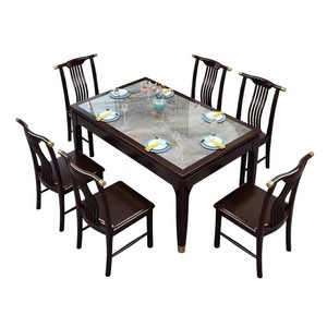 New Chinese Style Stone Slab <b>Dining</b> <b>Table</b> Solid Wood Rectangle Stable Modern Minimalist <b>Dining</b> Room Furniture - Product Image 4