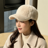Casquette de baseball en fausse fourrure d'hiver, 6 panneaux, réglable, couleur unie, chapeau chaud à visière courte pour usage décontracté en extérieur