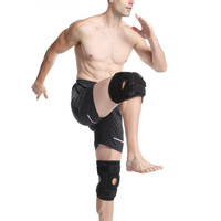 Attelle de genou articulée en néoprène avec sangles parallèles, stabilisateurs latéraux doubles, rotule ouverte réglable pour le soulagement de la douleur au genou