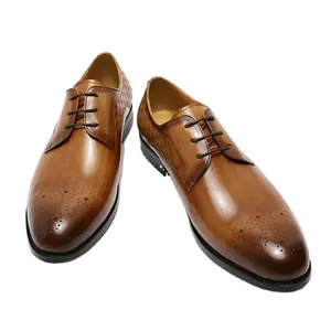 Bahasa Italia Kulit Asli Pria Coklat Pernikahan Oxford Sepatu Renda-Up Kantor Bisnis untuk Pria Gaun Sepatu