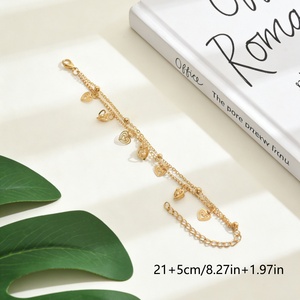 1 pièce Bracelet de cheville pour femme en acier inoxydable, double couche, avec cœur 3D ajouré, serti en cercle, style classique, simple et tendance, pour usage quotidien et soirée - Product Image 4