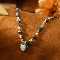 Collier et Bracelet Pendentif Cœur Baroque Peint à l'Huile, Design Agate et Perle, Chaîne Clavicule, Bijoux Uniques et Polyvalents pour Voyage et Fête