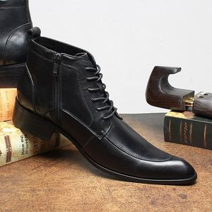 Mocassins pour hommes en cuir de vache souple, imperméables, à bout pointu, à lacets, pour l'automne, idéaux pour les banquets et événements sociaux, avec talon compensé. - Product Image 4