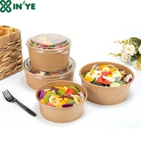 Groothandel Custom Logo Gedrukt Kraft Food Papier Salade Rijst Ramen Kom Sushi Met Doorzichtig Deksel Voor Restaurant