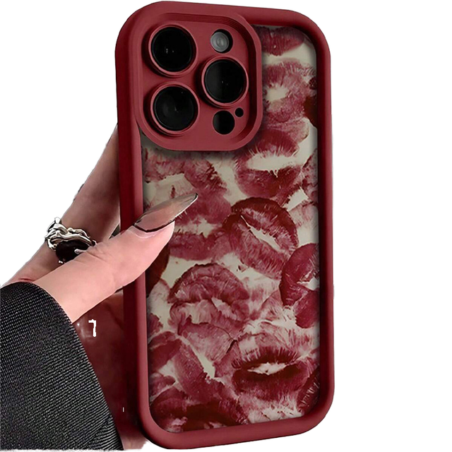 Red Color Lip Print Ladder Lens Style Shockproof TPU Mobile Phone Cover Case for Iphone 7 8 X Xr Xs 11 12 13 14 15 16 17 Pro Max