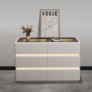 <span class=keywords><strong>Commode</strong></span> Simple en Bois Massif à 6 Tiroirs avec Revêtement en Cuir, Éclairage LED, Certification CE UE, Idéale pour Chambre à Coucher - Product Image 2