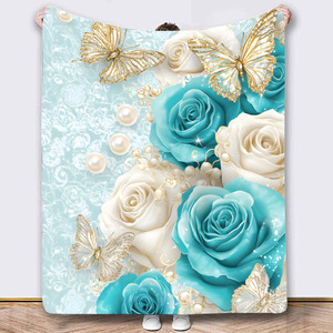 Couverture rectangulaire à imprimé floral libellule bleue, en polyester et coton, style pastoral, décoration de printemps pour la maison, lavable en machine - Product Image 4